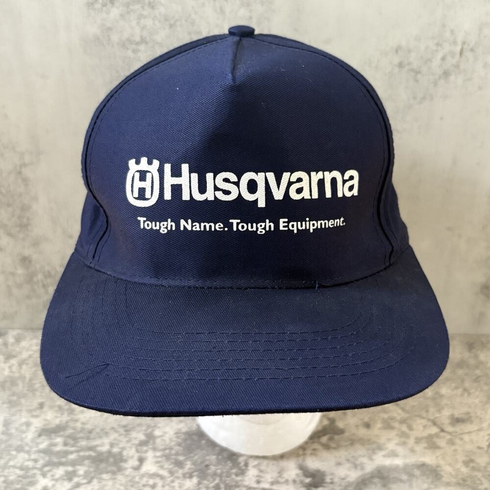 Vintage Husqvarna Tough Name Tough Equipment Trucker Hat Blue Snapback